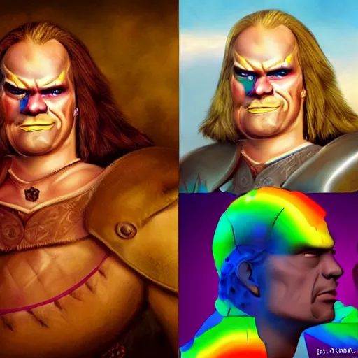 Image similar to vigo the carpathian as a gay man in the pride parade, trending on artstation, photo, portrait, realistic