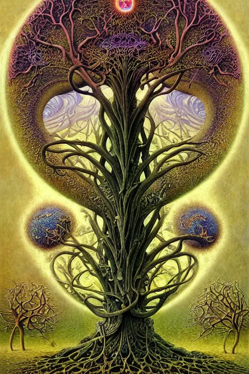 Image similar to tree of life by roger dean and andrew ferez, art forms of nature by ernst haeckel, divine chaos engine, symbolist, visionary, art nouveau, botanical fractal structures, organic, detailed, realistic, surreality