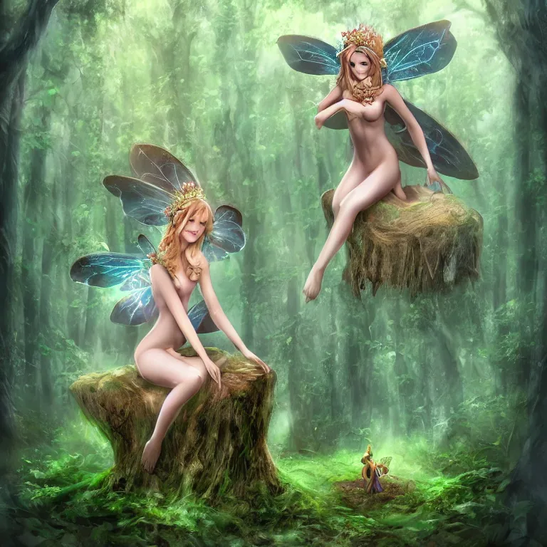 Prompt: mushroom fairy goddess in the forest digital art, 4k, artstation deviantart studio lighting 80mm