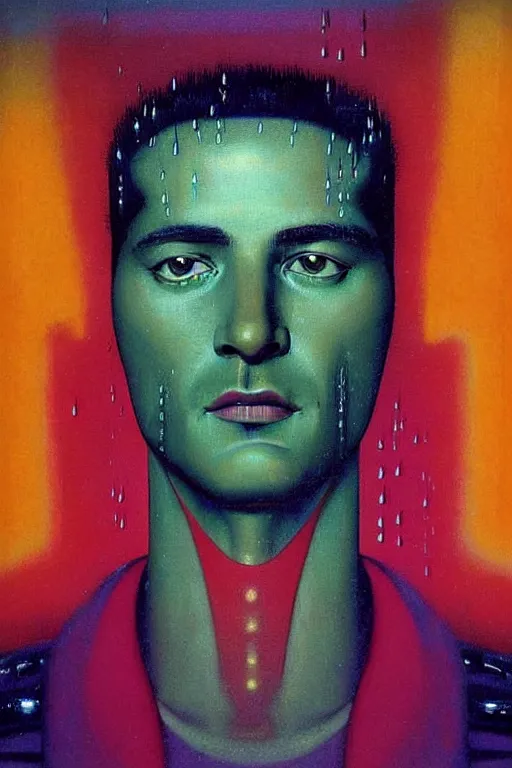 Image similar to 8 0 s art deco close up portait of lorinc meszaros, rain like a dream oil painting curvalinear clothing cinematic dramatic cyberpunk textural fluid lines otherworldly vaporwave interesting details fantasy lut epic composition by basquiat zdzisław beksinski james jean artgerm rutkowski moebius francis bacon gustav klimt