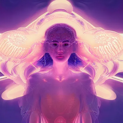 Image similar to goddess portrait. jellyfish phoenix head. intricate artwork by Tooth Wu and wlop and beeple. octane render, trending on artstation, greg rutkowski very coherent symmetrical artwork. cinematic, hyper realism, high detail, octane render, 8k