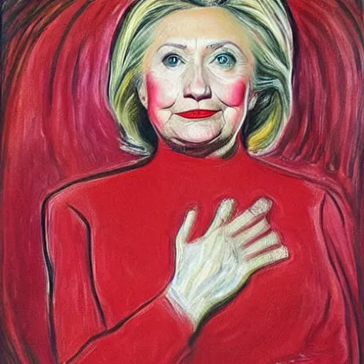 Prompt: shiny red hillary clinton portrait painted by edvard munch, very very very very beautiful