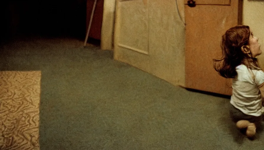 Image similar to 7 0 s film still from a horror movie about a child trapped in a basement, kodachrome, cinecolor, cinestill, film grain, film texture, retro, cinematic, high resolution, photorealism,