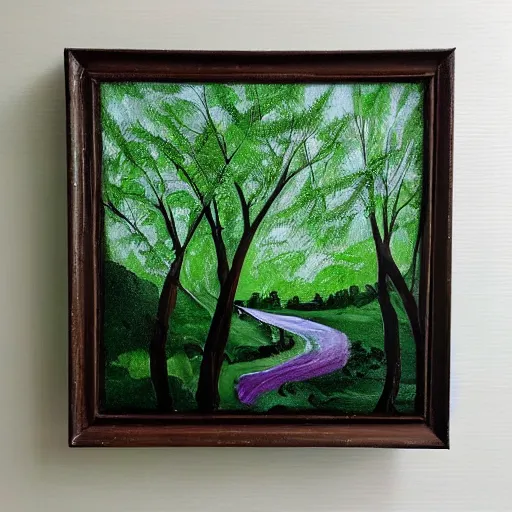 Prompt: a painting of forest!! made on!! glass