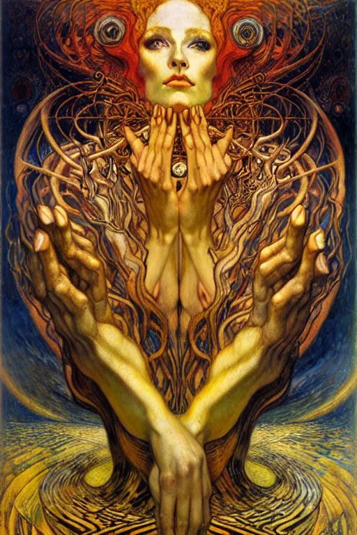 Image similar to Divine Chaos Engine by Karol Bak, Jean Delville, William Blake, Gustav Klimt, and Vincent Van Gogh, symbolist, visionary