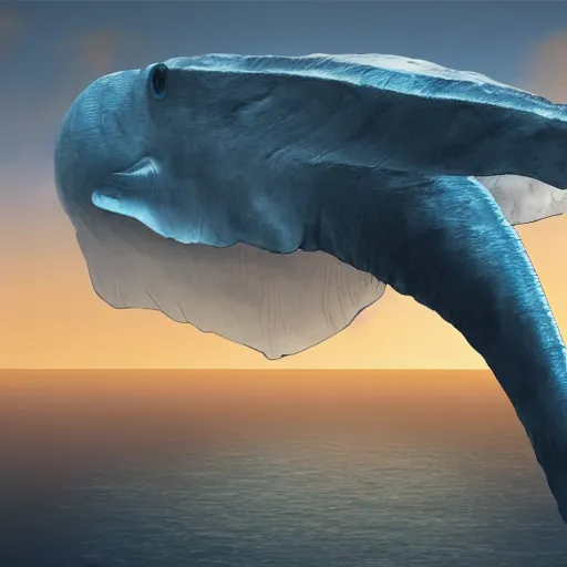 Prompt: A giant flying blue whale that has a city of ruins on it's back, fantasy art, cg artist