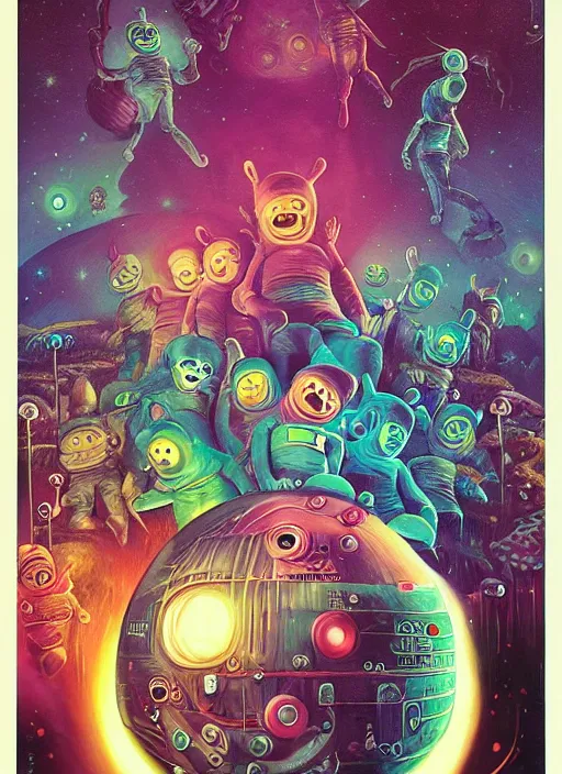 Image similar to disgusting teletubbies sci-fi horror movie poster, grotesque, scary, high details, intricately detailed, by vincent di fate, artgerm julie bell beeple, inking, 1990s, vintage 90s print, screen print