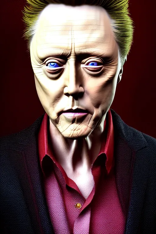 Image similar to hyperrealistic mixed media painting of Christopher Walken, full body, stunning 3d render inspired art by P. Craig Russell and Barry Windsor-Smith + perfect facial symmetry + dim volumetric lighting, 8k octane beautifully detailed render, post-processing, extremely hyperdetailed, intricate, epic composition, grim yet sparkling atmosphere, cinematic lighting + masterpiece, trending on artstation, very very detailed, masterpiece, stunning