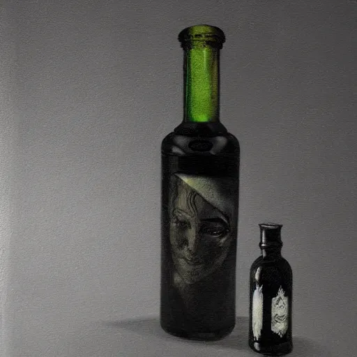 Prompt: art noveau woman from an absinthe bottle, hyperrealism, photorealistic