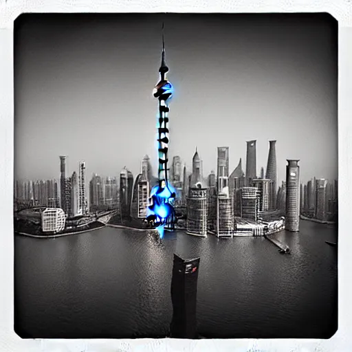 Image similar to “shanghai skyline photo by Ansel adams”