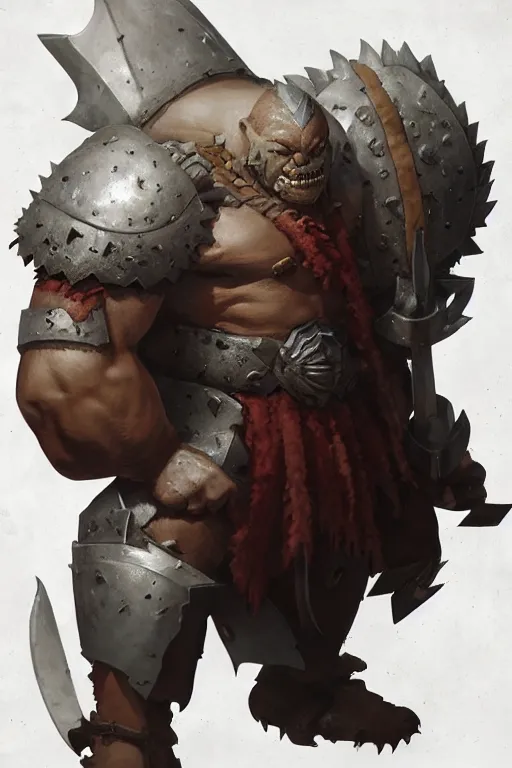 Image similar to orc barbarian wearing leather armor, full body shot, exquisite details, earth magic, mid view, design on a white background, by studio muti, greg rutkowski, makoto shinkai, takashi takeuchi, studio ghibli