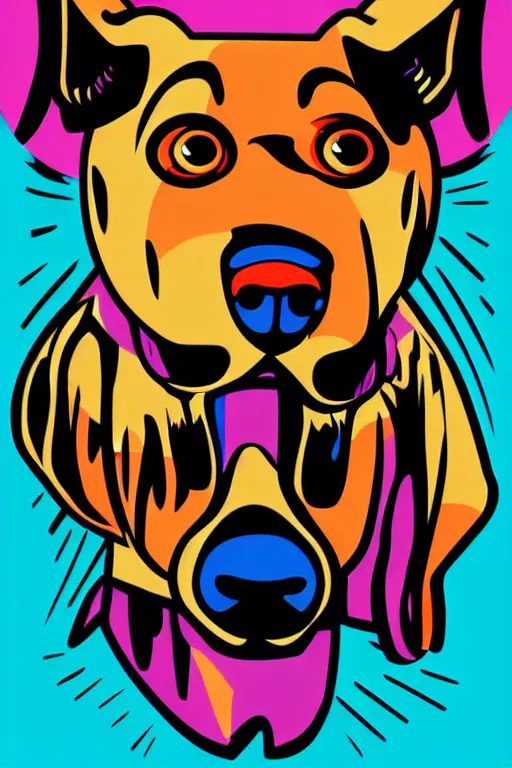 Image similar to happy dog, 7 6 retro futurist illustration art by butcher billy, sticker, colorful, illustration, highly detailed, simple, smooth and clean vector curves, no jagged lines, vector art, smooth andy warhol style