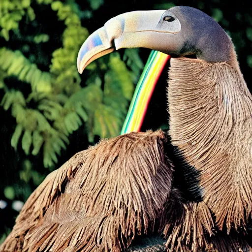 Image similar to a photo of a dodo with raimbow feathers