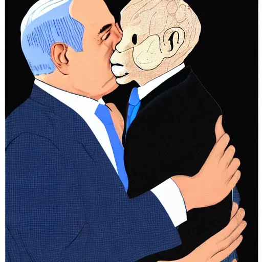 Prompt: benjamin netanyahu kissing a dog, photorealistic, detailed