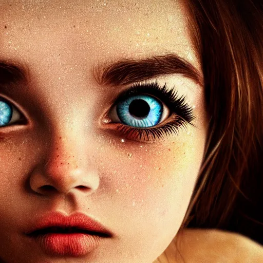 Prompt: a beautiful girl's eyes, vast stars are hidden in the eyes, 8 k, stunning, dream, highly detailed, super macro, surrealist, close - up view,