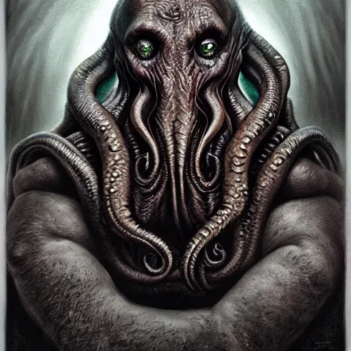 Image similar to John Oliver is Cthulhu. matte painting, hyper detailed, hyper realistic. by Leonardo Da Vinvi. portrait.