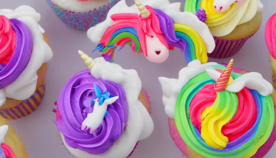 Prompt: unicorn rainbow cupcake designs 8 k