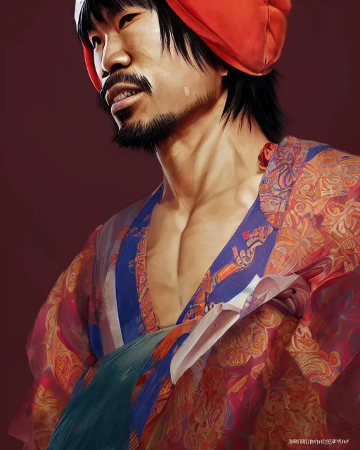 Prompt: an anime portrait of manny pacquiao as a beautiful man wearing a kimono from skyrim, by stanley artgerm lau, wlop, rossdraws, james jean, andrei riabovitchev, marc simonetti, and sakimichan, trending on artstation