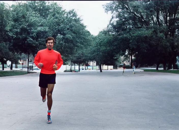 Image similar to color photo. handsome man jogging in the 8 0's. cetral park