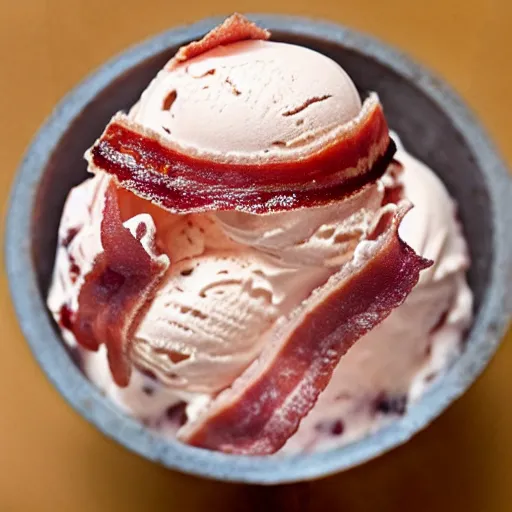 Image similar to ben and jerry's bacon flavoured ice cream, bacon written on the front