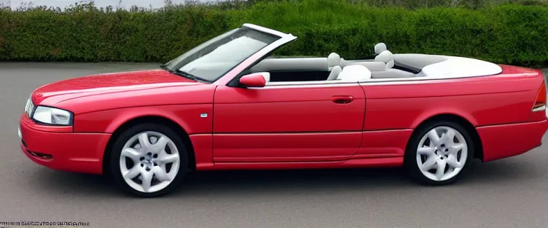 Image similar to Casablanca White Audi A4 B6 Avant Convertible (2002), red soft top roof raised, red interior, created by Barclay Shaw