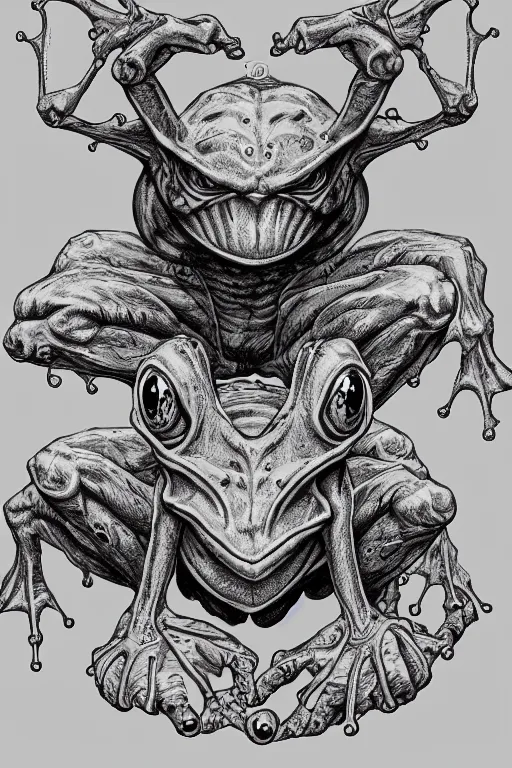 Image similar to frog goblin, symmetrical, goblin, highly detailed, digital art, sharp focus, trending on art station, kentaro miura manga art style