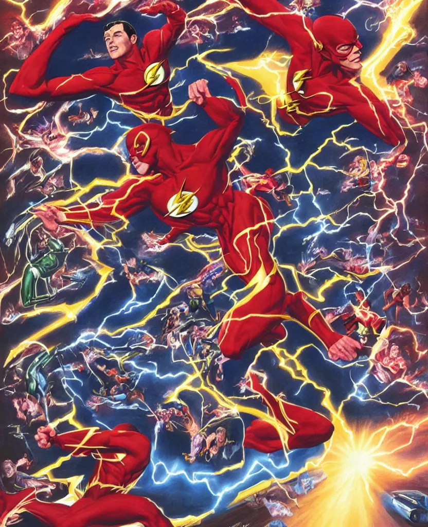 Prompt: The Flash, crisis on infinite earth's, cover art, by Alex Ross and James Gurney