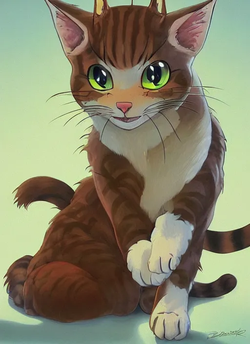 Image similar to official digital painting artwork of a cat character by don bluth, ross tran and studio ghibli.