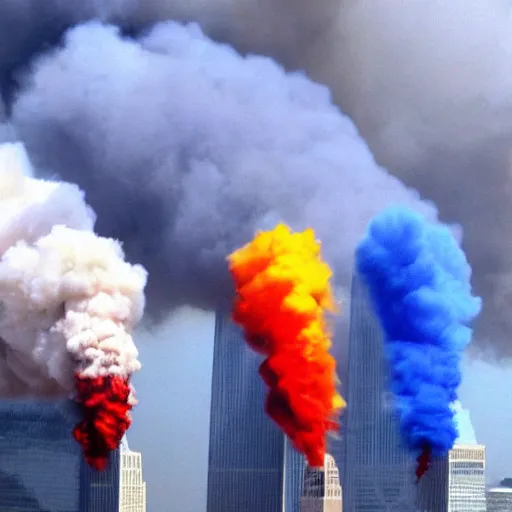 Prompt: 9/11 colorful smoke , 4k , realistic