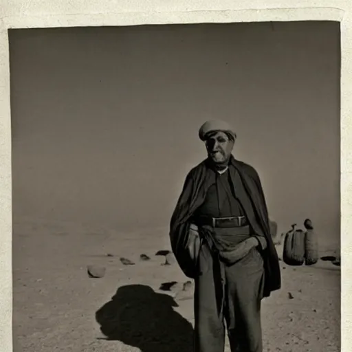 Prompt: peter griffin in the deserts of iraq, amongst other people, black and white, early 1 9 0 0 s photograph