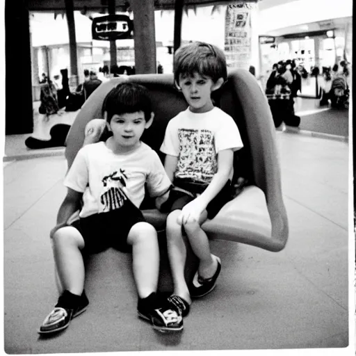 Image similar to due to a spelling error, kids are sitting on satan ’ s lap at the mall, film camera photograph