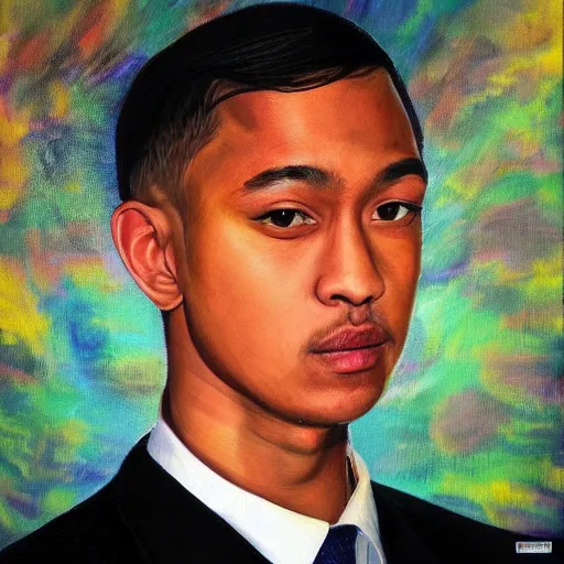 Image similar to musical artist thaiboy goon's presidential portrait, professional realistic painting