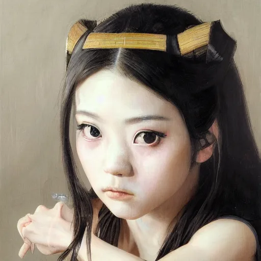 Prompt: realistic oil painting portrait of Babymetal J-Rock singer idol girl Yui Mizuno, she is 20 years old, by Greg Rutkowski, Peter Mohrbacher, Craig Mullins.