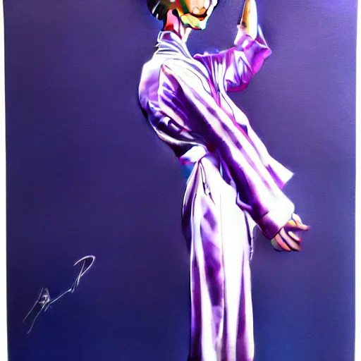 Prompt: woman wearing a light purple silk robe, blue sky, art by peter lloyd, art by peter palombi 1 9 8 0, airbrush style, art by hajime sorayama,, intricate, elegant, sharp focus, illustration, highly detailed, concept art, matte, sharp focus, illustration, highly detailed, concept art, h 6 4 0