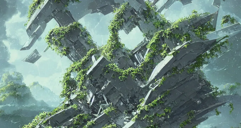 Image similar to close - up broken collided flying ship taken by ferns and vines, highly detailed, sharp focus, matte painting, by studio ghibli, by giovani magana,