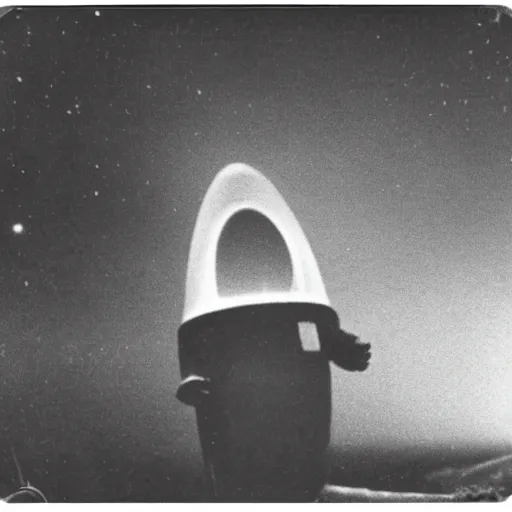 Image similar to polaroid photograph of aliens visiting earth, 1 9 5 0