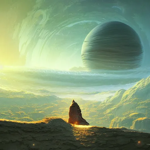 Image similar to sci-fi torus shaped planet, Marc Simonetti and Greg Rutkowski