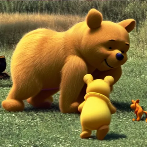 Prompt: winnie the pooh caught on animal camera