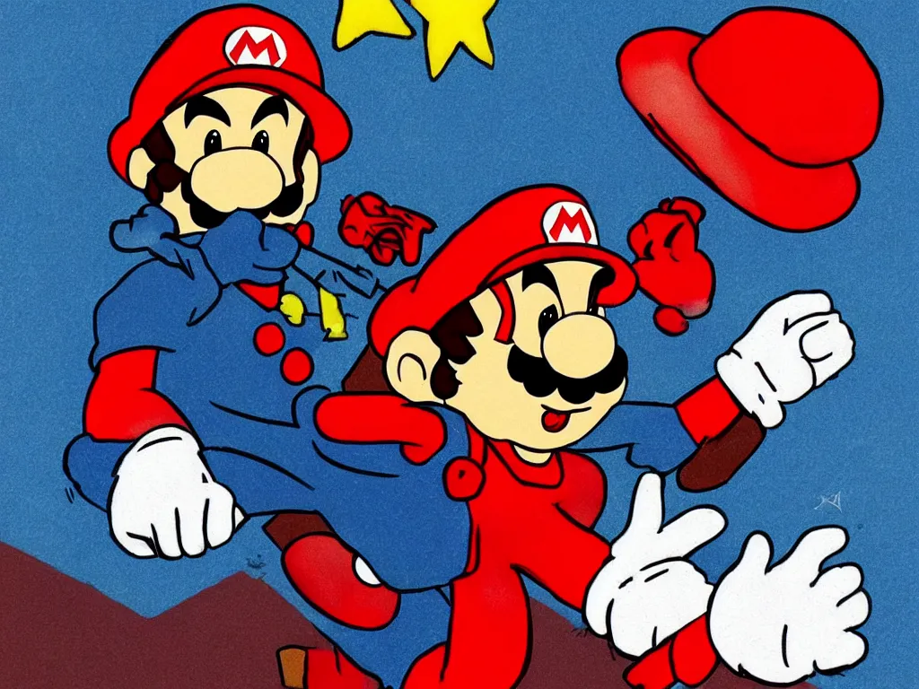 Prompt: Mario in a red hat in the style of David Lynch Blue Velvet film aesthetic!!!
