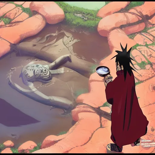 Prompt: 8 k uhd, hashirama senju vs madara uchiha 3 2 feet statue, river, mount, historical place, pilgrims, offerings, visitor, priest, photorealistic, highly details content