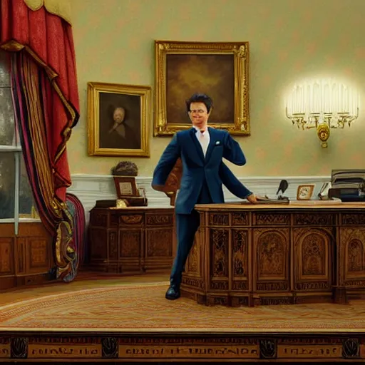 Prompt: hyperrealistic mixed media image of a illustrious duck in a tiny blazer and tie standing in the desk in the oval office, stunning 3 d render inspired art by istvan sandorfi and greg rutkowski, perfect facial symmetry, realistic, highly detailed attributes and atmosphere, dim volumetric cinematic lighting, 8 k octane extremely hyper - detailed render, post - processing, masterpiece,