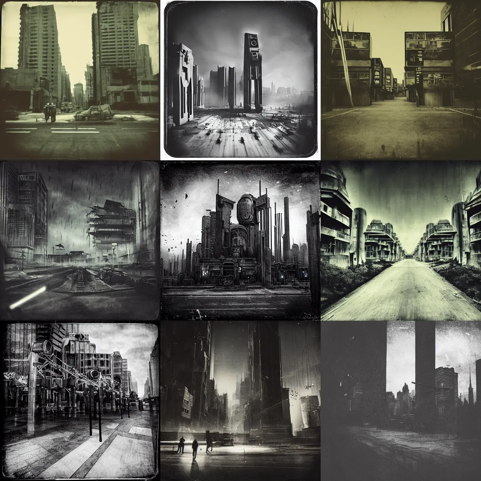 Prompt: a tintype photo of a dystopian city, star wars, wide angle, dramatic lighting, monochrome, instagram, trending, photograph, film grain and noise, vignette, post-production