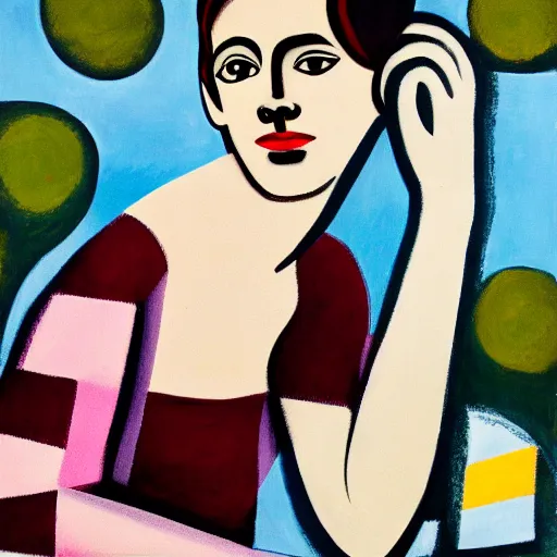 Image similar to a portrait of emma watson in a scenic environment by fernand leger