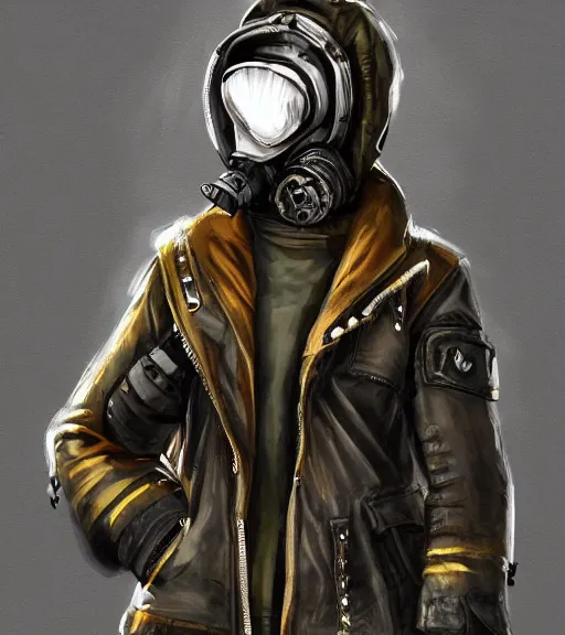 Image similar to a girl wearing a jacket, gas mask, punk outfit, highly detailed, digital painting, artstation, concept art, smooth, sharp focus, illustration