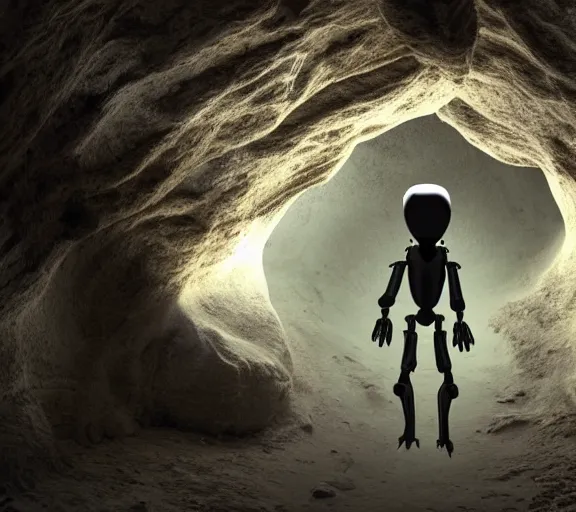 Prompt: humanoid alien walking trough a beautiful cave, xyz(000) H 576