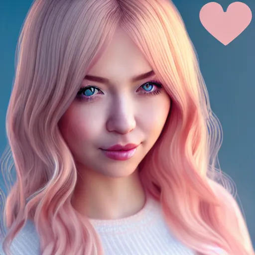 Image similar to beautiful hyperrealism hyperdetailed portrait of nikki from shining nikki dress - up game, a cute young woman, light pink hair, long hair with full bangs, full heart - shaped face, hazel amber eye color, pale skin, light blush, chinese heritage,, smiling softly, golden hour, soft focus, 8 k,