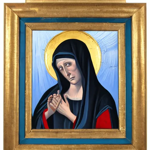 Image similar to original oil painting of our lady of sorrows crying