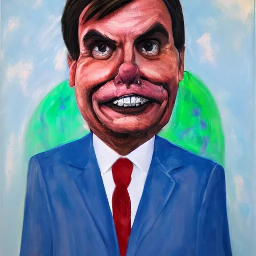 Image similar to oil canvas of jair bolsonaro as a sad clown