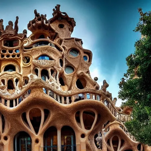 Image similar to A beautiful building Los artificios y el candor del hombre no tienen fin. Sabemos que hubo un día en que el pueblo de Dios buscaba el Nombre en las vigilias de la judería. by Antonio Gaudí intuitive