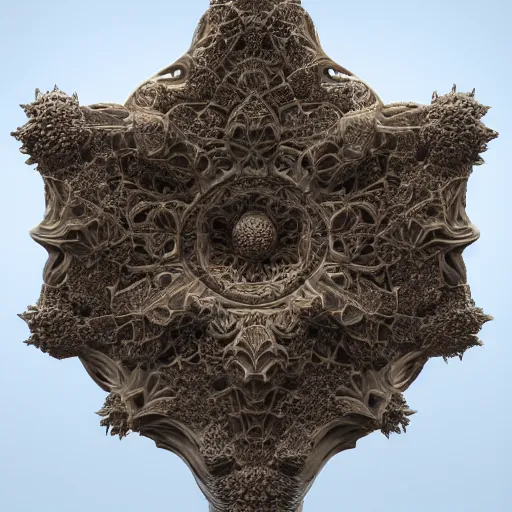 Image similar to a hyperrealistic 3 d render of a delicate ivory sculpture of an ornate detailed cathedral populated by mandelbrot fractals, micro detail, unreal engine, backlit lighting, octane renderer, catholicpunk, glowing, photorealistic, physically based rendering, carved soap, trending on cgsociety